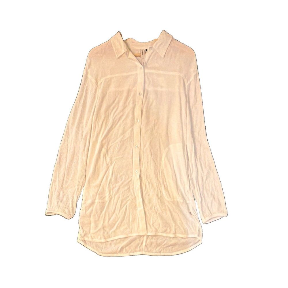 prAna Women’s M Solid White Long Sleeve Collared Button-Up Shirt Modal
